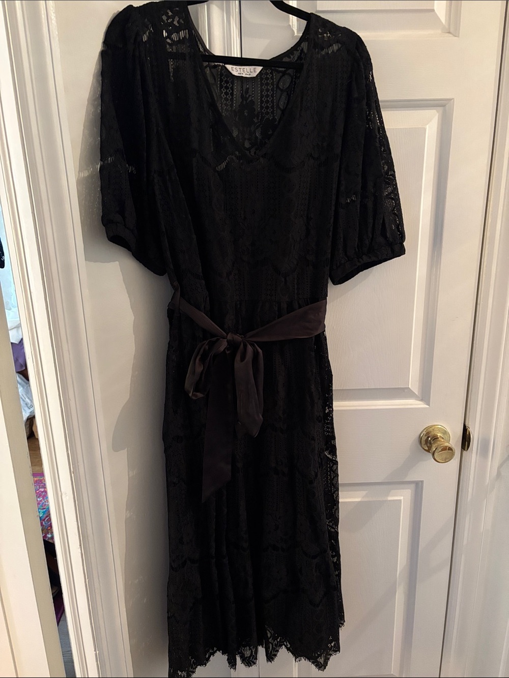 Estelle Black Lace Midi Dress with Waist Tie